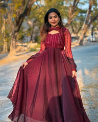 Gorgeous Sequence Work Maroon Color Anarkali Gown