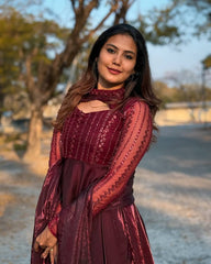 Gorgeous Sequence Work Maroon Color Anarkali Gown