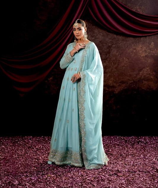 Beautiful Georgette Sequence Work Sky Blue Color Gown