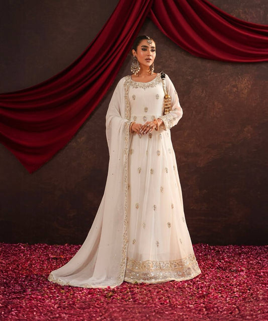 Beautiful Georgette Sequence Work White Color Gown