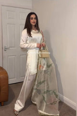 Elegant Satin Silk White Color Palazzo Suit
