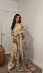 Elegant Satin Silk Beige Color Palazzo Suit