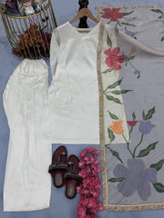 Elegant Satin Silk White Color Palazzo Suit