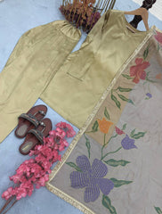Elegant Satin Silk Beige Color Palazzo Suit