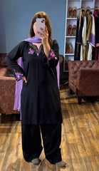 Attractive Riyon Silk Black Color Palazzo Suit