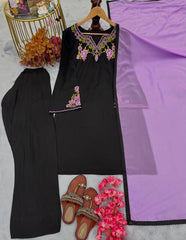Attractive Riyon Silk Black Color Palazzo Suit