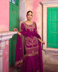 Heavy Sequence Work Wine Color Sharara Suit