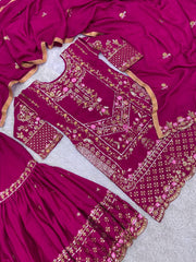 Heavy Sequence Work Wine Color Sharara Suit