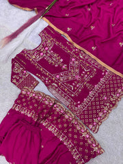 Heavy Sequence Work Wine Color Sharara Suit