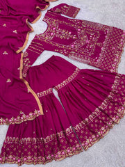 Heavy Sequence Work Wine Color Sharara Suit