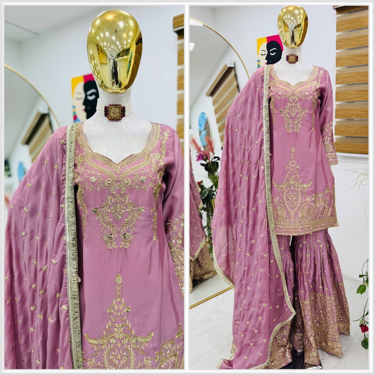 Designer Heavy Sequence Work Lavender Sharara Suit