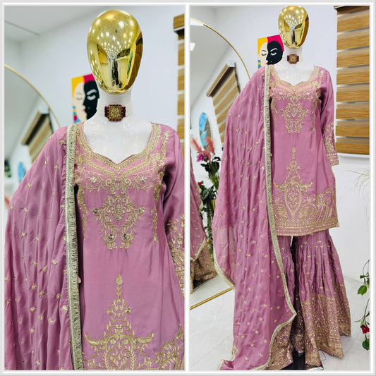 Designer Heavy Sequence Work Lavender Sharara Suit