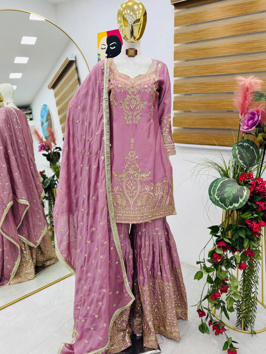 Designer Heavy Sequence Work Lavender Sharara Suit