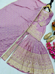 Designer Heavy Sequence Work Lavender Sharara Suit