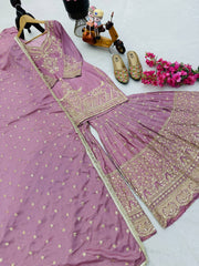 Designer Heavy Sequence Work Lavender Sharara Suit