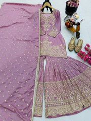 Designer Heavy Sequence Work Lavender Sharara Suit