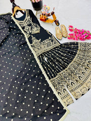 Designer Heavy Sequence Work Black Sharara Suit