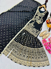 Designer Heavy Sequence Work Black Sharara Suit