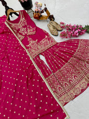 Designer Heavy Sequence Work Pink Sharara Suit