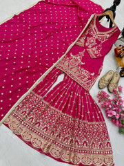 Designer Heavy Sequence Work Pink Sharara Suit