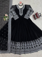 Black Color Thread With Sequence Work Anarkali Gown