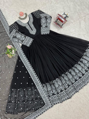 Black Color Thread With Sequence Work Anarkali Gown