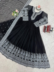 Black Color Thread With Sequence Work Anarkali Gown