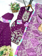 Function Wear Sequence And Thread Work Purple Color Sharara Suit