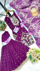 Function Wear Sequence And Thread Work Purple Color Sharara Suit