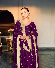 Adorable Chinon Silk Purple Color Sequence Work Gown