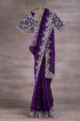 Heavy Embroidery Work Purple Color Saree