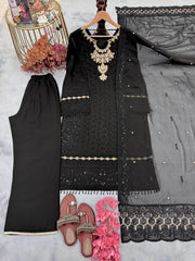 Fantastic Embroidery Sequence Work Black Color Palazzo Suit
