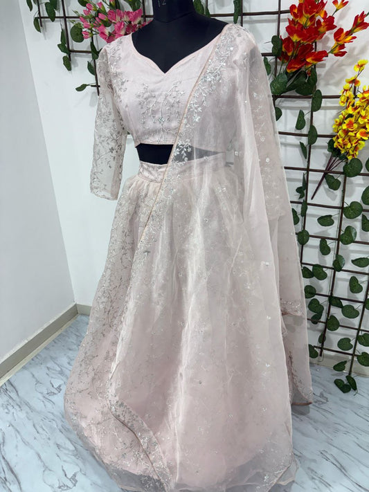 Marriage Special Organza Silk Light Pink Color Lehenga Choli