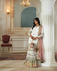 White Color Embroidery Sequence Work Sharara Suit