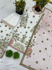 White Color Embroidery Sequence Work Sharara Suit
