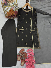 Attractive Embroidery Work Black Color Palazzo Suit