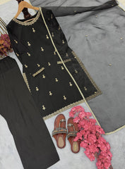 Attractive Embroidery Work Black Color Palazzo Suit
