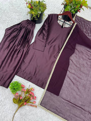 Good Looking Wine Color Plain Patiala Suit