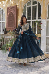 Function Wear Heavy Embroidery Work Navy Blue Color Gown