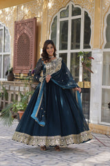 Function Wear Heavy Embroidery Work Navy Blue Color Gown