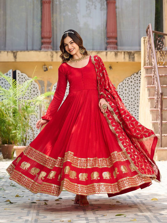 Heavy Sequence Border Work Red Color Long Gown