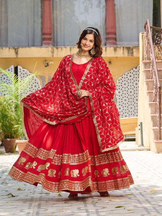 Heavy Sequence Border Work Red Color Long Gown