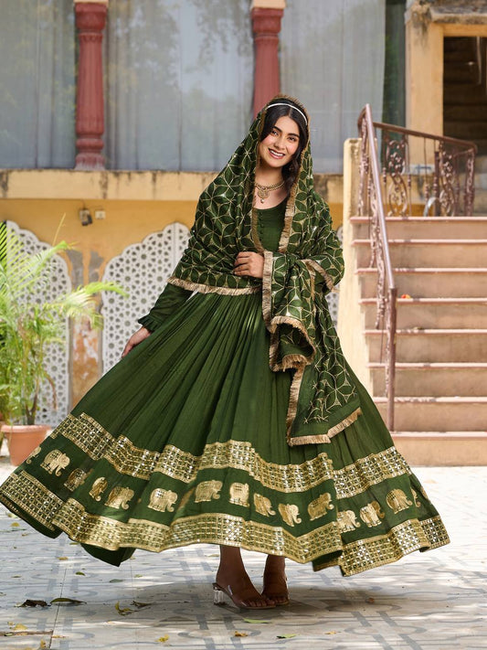 Heavy Sequence Border Work Green Color Long Gown