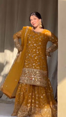 Festive Wear Yellow Color Sequence Work Sharara Suit