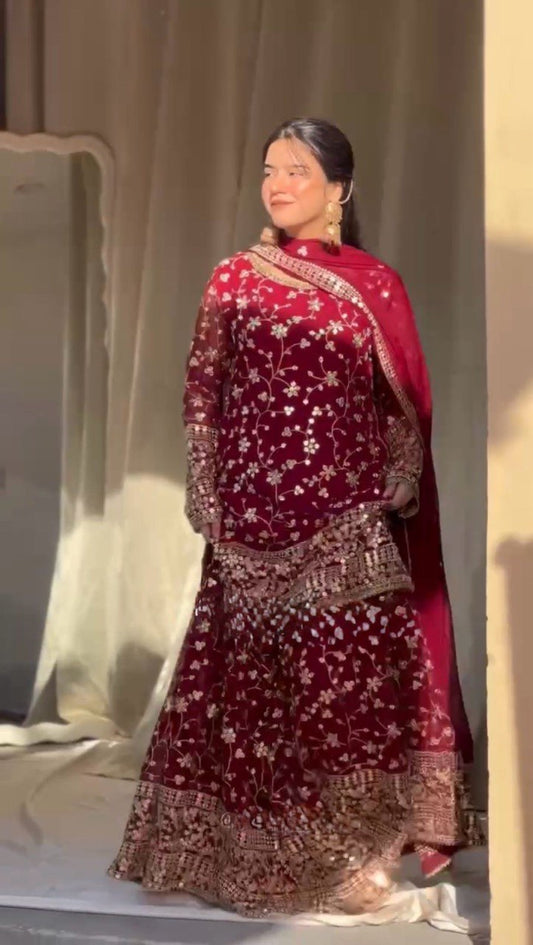Festive Wear Pink Color Sequence Work Sharara Suit