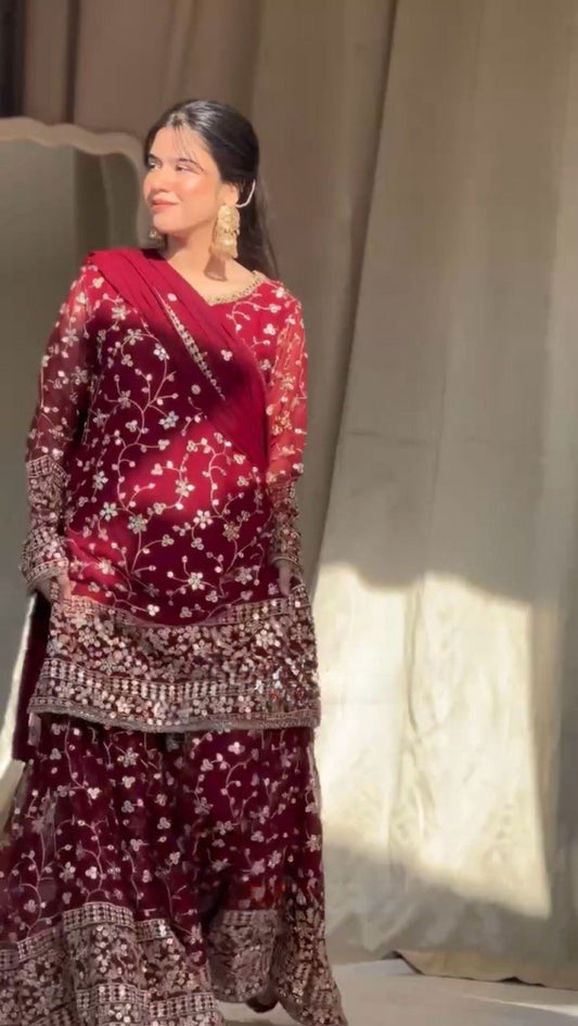 Festive Wear Pink Color Sequence Work Sharara Suit