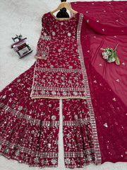 Festive Wear Pink Color Sequence Work Sharara Suit