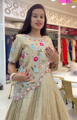 Glimmering Gold Crush Cream Color Heavy Work Lehenga Choli