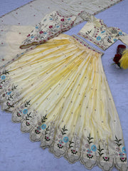 Glimmering Gold Crush Cream Color Heavy Work Lehenga Choli
