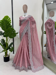 Wedding Thread & Sequence Work Light Pink Color Saree